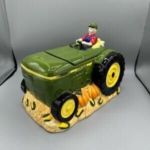 Vintage John Deere Cookie Jar with Farmer Corn Pumpkins Dog